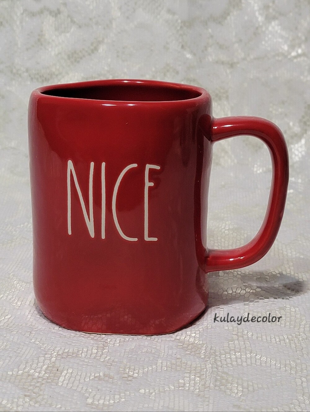Rae Dunn NICE Red Ceramic Coffee Mug Christmas Holiday Cup Artisan Collection